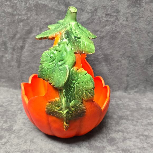 Orange & Green Ceramic Pumpkin Leaves Candy Dish Halloween Home Decor Display - Picture 5 of 10